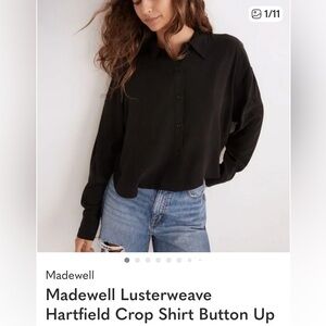 Madewell Lusterweave Hartfield Crop Shirt Button Up in Black Size Medium